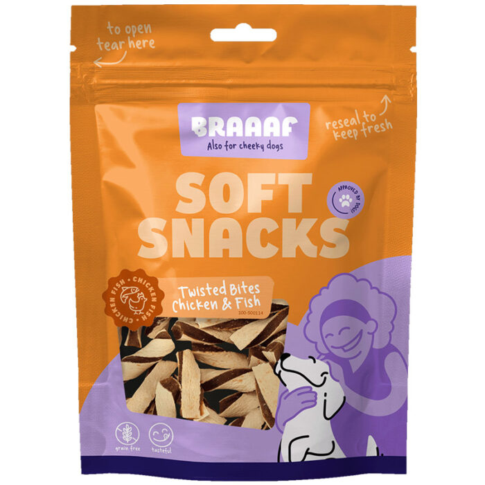 Braaaf Soft Snack Twisted Bites - Kylling & Fisk