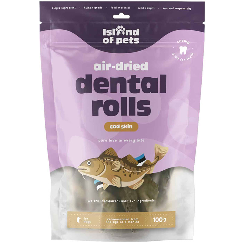 Island of Pets, Air-dried Cod Skin Dental Rolls, 100g